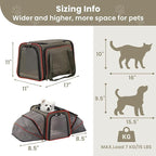 Petsfit Expandable Cat Dog Carrier for 2 Cats, 19" Lx 12" Wx 12" H Soft-Sided Portable Pet Carrier for Travel, Dog Carrier for Small Dog with 2 Side Extensions, Anti-Escape