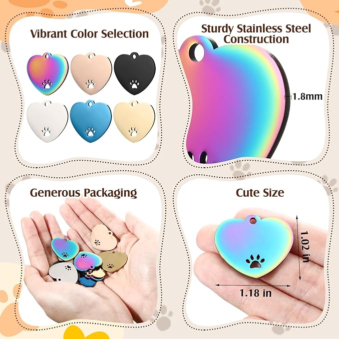 Hicarer 30 Pcs Stainless Steel Blank Pet ID Tags Personalized Dog Name Tag with Hollow Design Engraved on Both Sides Dog Cat Collar Name Accessories Regular Size DIY (Heart Shape)