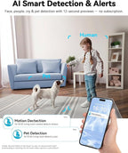 blurams 4K Ultra HD Indoor Cameras for Home Security, 360° PTZ Pet Camera w/One-Touch Call, Night Vision, Free Human/Pet/Motion/Sound/Cry Detection, 5GHz/2.4GHz WiFi6, Work with Alexa