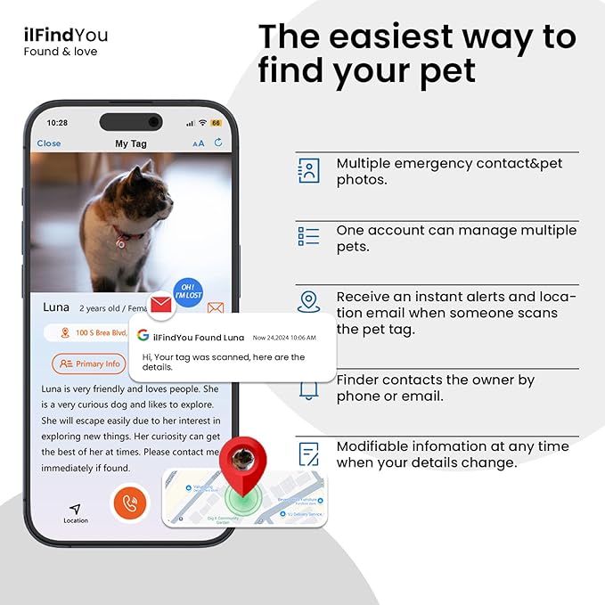 Cat Tags Personalized Small, QR Code Cat Name Tags for Kitten Collar, Scan Location Alerts, Red S