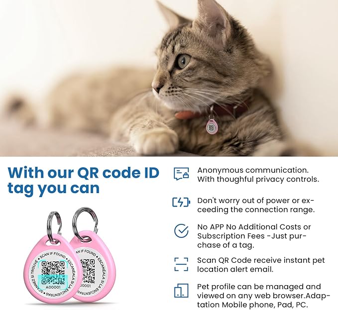 6 Pack Cat Tags Personalized Small, QR Code Cat Name Tags for Kitten Collar, Scan Location Alerts, Mix Colors S
