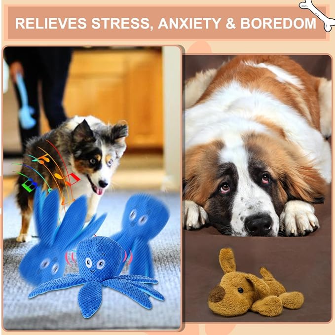 BABORUI Interactive Dog Toys Octopus, Jumping Squeaky Dog Toys with Recording and Music Modes, Rechargeable Moving Dog Chew Toys for Small/Medium/Large Dogs to Keep Them Busy