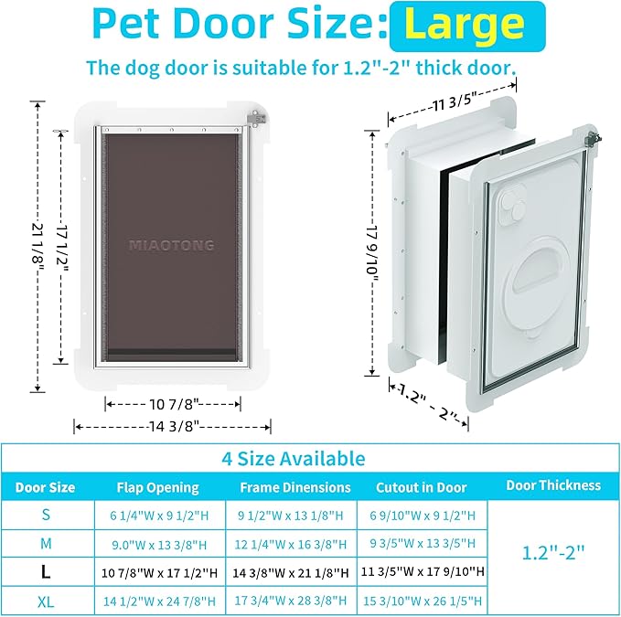 3-Flap Steel Large Dog Door for Exterior Doors with Sliding Lock Panel, Energy-Efficient Insulated Pet Door, Extreme Weather Doggy Door with Telescoping Tunnel, Never Rust（Pets Up to 100 Lb）