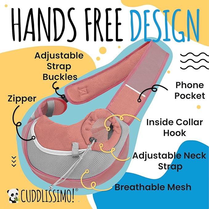 Pet Sling Carrier - Soft Front-Chest Holder Bag Pouch for Small Pets (Ideal for Dogs, Puppies & Cats 6–10 lbs) - Carefully Sized for Yorkie, Maltese, Chihuahua, Papillon Doggy -(Red-L)