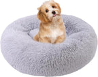 Calming Dog Bed, Dog Beds Fits up to 15 lbs Pets, Fluffy Donut Dog & Cat Bed Washable, Round Anti Anxiety Dog Bed, Small Dog Bed with Non-Slip Bottom (Light Grey, 20" x 20")