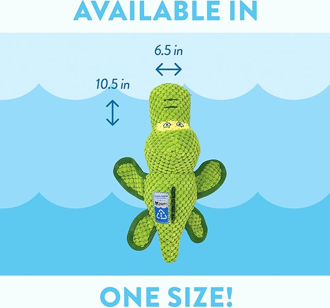 Spunky pup Clean Earth Plush Dog Toy with Squeaker - Recycled, Eco-Friendly, Floats for Beach, Lake, Pool - Gator