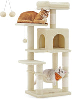 Feandrea Cat Tree, 44.1-Inch Cat Tower for Indoor Cats, Multi-Level Cat Condo with 4 Scratching Posts, 2 Perches, Hammock, Cave, Beige UPCT261M01