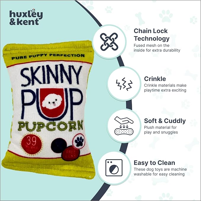 Huxley & Kent Funny Dog Toy w/Squeaker – Power Plush Squeaky Dog Toys for Small Dogs – Durable Small Stuffed Animal for Indoor Play & Fetch - Tiny Tuff Skinny Pup