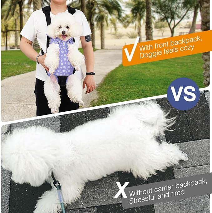 Pawaboo Pet Carrier Backpack, Adjustable Pet Front Cat Dog Carrier Backpack Travel Bag, Legs Out, Easy-Fit for Traveling Hiking Camping for Small Medium Dogs, Large Size, Black & Purple Daisy