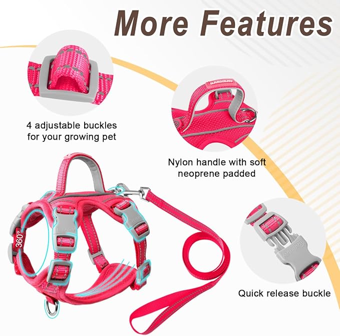 Cat Harness and Leash Set for Walking Escape Proof for Small Large cat Kitten Harness with ID tag Pocket (Pink,S)