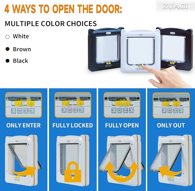 4 Way Locking Weatherproof Pet Gate - Cat & Dog Door for Sliding Glass Door (12.7''x11'', Inter Size 8.7''x7.9'')