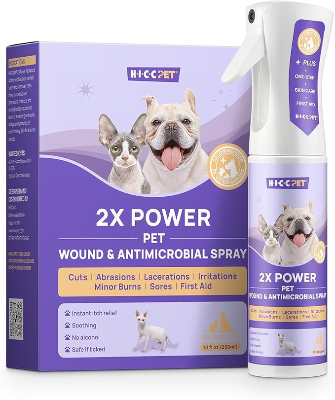 HICC PET Hot Spot Treatment Spray for Dogs & Cats, 2X Strength for Dog Wound Care, Dog Itch Relief Spray for Alleviate Dry Itchy Skin, Allergies, Inflammation, Dog Skin Irritation Treatment, 10 fl oz