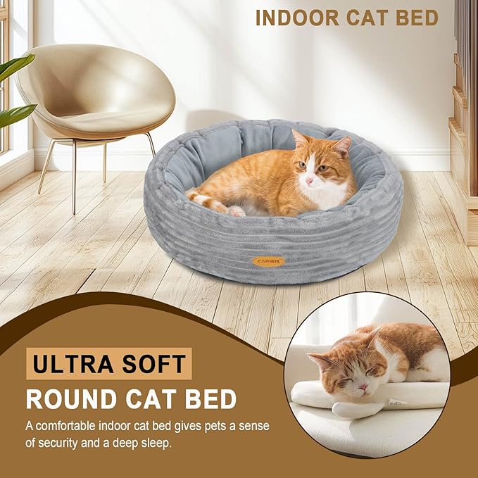 Cat Bed, Cat Bed for Indoor Cats, 20’’ Donut Cat Bed for Cats and Small Dogs, Washable Round Pet Bed, Indoor Use