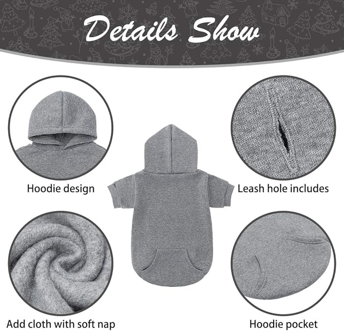 KOOLTAIL Basic Dog Hoodie - Soft and Warm Dog Hoodie Sweater with Leash Hole and Pocket, Dog Winter Coat, Cold Weather Clothes Sweatshirt for Small Medium Large Dogs Puppy Cat Boys Girls Grey XL