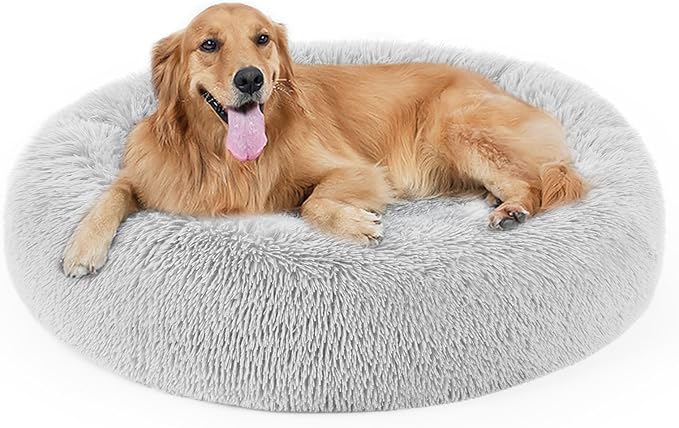 Dog Bed, Cat Calming Bed, Faux Fur Pillow Pet Donut Cuddler Round Plush Bed for Large Medium Small Dogs and Cats