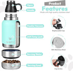 Stainless Steel Insulated Water Bottle with 2 Removable Water Bowls for Dogs – Leak-Proof Portable Dog Water Bottle - Travel Accessories for Dogs - 32oz - Teal