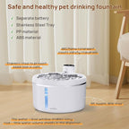 Wireless Cat Water Fountain with Stainless Steel Tray, Battery Operated Cat Fountain - 102oz/3L Automatic Pet Water Dispenser, Easy Clean with Motion Sensor for Cats, Dogs-2Filters
