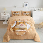 Erosebridal Hamster Comforter Set Twin Size Brown Mouse Bedding Set 3D Cute Animal Down Comforter Kawaii Pet Bedroom Decor Warm Soft Quilt Set for Kids Boys Girls Teens