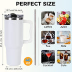 40 oz Tumbler with Handle and Straw Lid Insulated Cup Stainless Steel Water Bottle Travel Mug Cupholder Use Gifts for Women Men Kids Trek Collection White