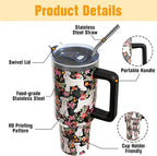 Schnauzer Gifts for Women Dog Lovers 40 oz Floral Schnauzer Tumblers with Handle and Straw, Stainless Steel Vacuum Insulated Travel Coffee Mug Cup Water Bottle