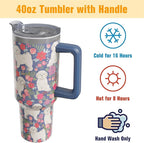 Shih Tzu Gifts for Women Dog Lovers 40 oz Floral Shih Tzu Tumblers with Handle and Straw, Stainless Steel Vacuum Insulated Travel Coffee Mug Cup Water Bottle