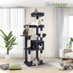 Globlazer Sturdy Cat Tree, 68-inch Large Cat Tower for Indoor Adult Cats 20 lbs Heavy Duty Cat Tree for Big Cats with Extra Large Platform, 5 Scratching Post, S68, Dark Grey