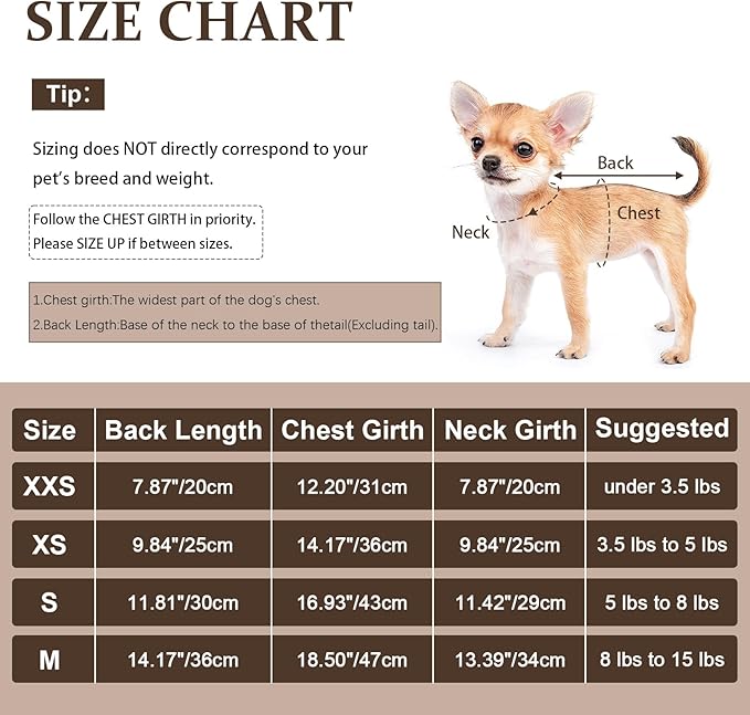 Dog Pajamas Small Sized Dog,Pajamas for Dogs, Winter Chihuahua Yorkie Teacup Cat Sweater Clothes Outfits,Soft Cold Weather Pet Coat Warm Fleece Puppy Pjs (XX-Small, Brown)
