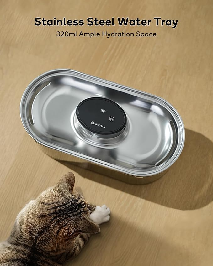 Cat Water Fountain Cordless, 108oz/3.2L Wireless Cat Fountains for Drinking, Pet Water Fountains for Cats Indoor, Automatic Cat Water Dispenser Battery Operated Rechargeable, Stainless Steel Black