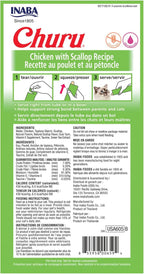 INABA Churu Cat Treats, Grain-Free, Lickable, Squeezable Creamy Purée Cat Treat/Topper with Vitamin E & Taurine, 0.5 Ounces Each Tube, 24 Tubes (4 per Pack), Chicken with Scallop Recipe