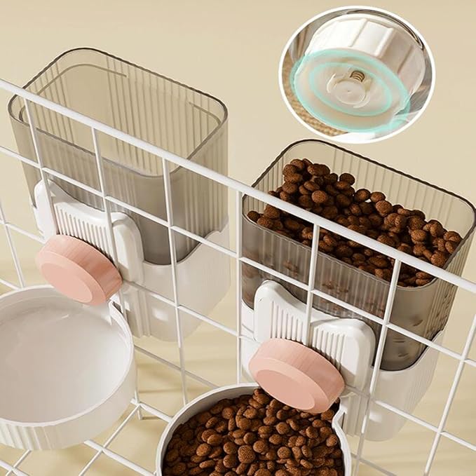 Hanging Cage Automatic Food Water Dispenser, Detachable Auto Gravity 1L Self-Feeding Feeder and Waterer Set, Crate Auto Feeder Dish for Puppy Cats Ferret Bunny Guinea Pig Small Pets (Pink)