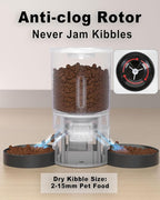 Dual Automatic Cat Feeder 2 Cats,6 Meals/Day,12 Portions/Meal,4.2L Dual Power Double Bowls Feeder,Dry Food Auto Pet Dispenser,10S Voice Record,Flexible Schedule Timer (Black,Basic Dual Bowls)