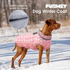 FUAMEY Dog Coat for Large Dogs,Waterproof Dog Winter Jacket with Harness Built in Puppy Cold Weather Coats Reflective Pet Vest with Zipper Warm Fleece Dogs Snowsuit Windproof Pink Plaid 2XL