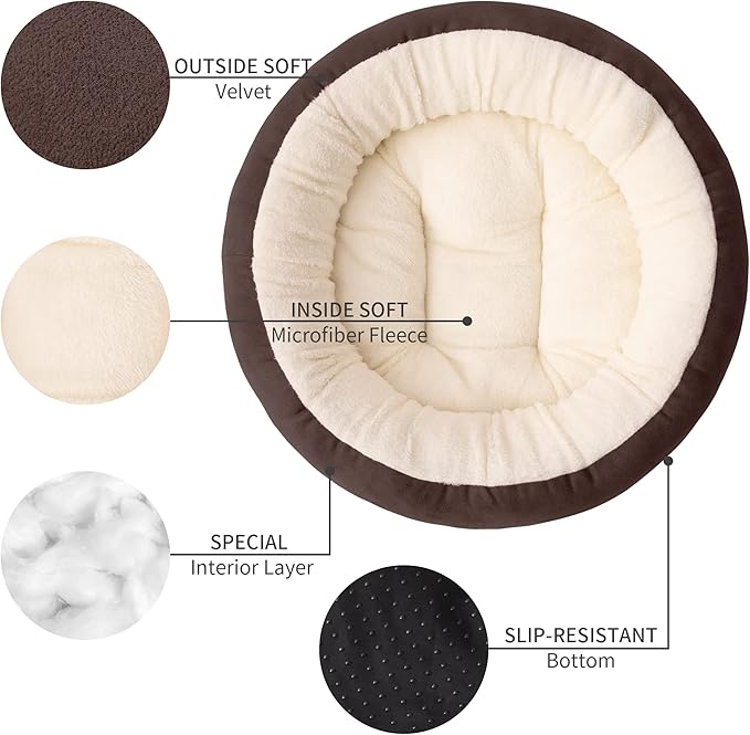 Love's cabin Round Donut Cat and Dog Cushion Bed, 20in Pet Bed for Cats or Small Dogs, Anti-Slip & Water-Resistant Bottom, Super Soft Durable Fabric Pet Beds, Washable Luxury Cat & Dog Bed Brown
