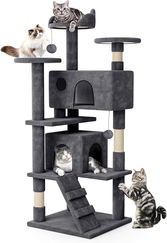 MoNiBloom 54 Inch Cat Tree Tower for Indoor Cats Large Adults, Cat Tower with Scratching Post, Multi-Level Furniture Activity Center with Cat Condo Pet Play House, Smoky Grey
