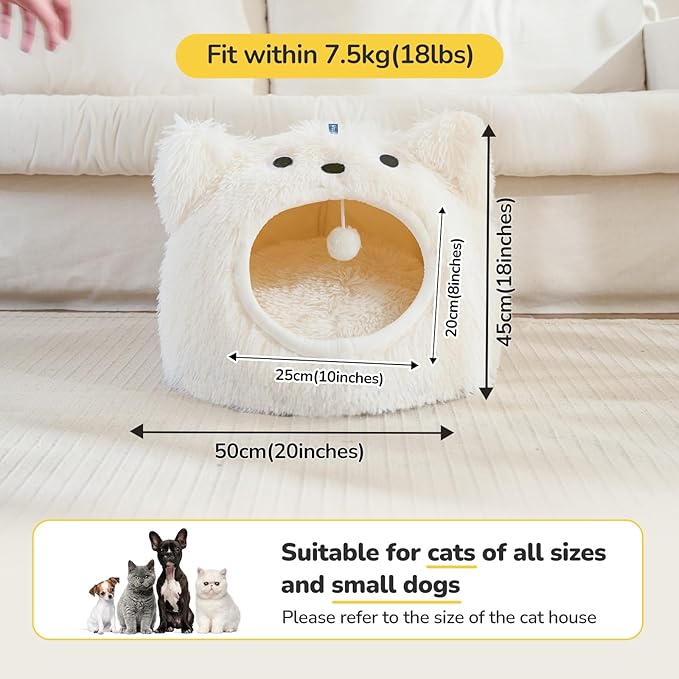 CATISM Cat Bed, Cat Beds for Indoor Cats, Cat Cave, Cat Cave for Indoor Cats, Cat Bed Cave, Large Cat Beds, Cozy Hooded Cat Bed with Soft Cushion, Removable Washable Cat Beds