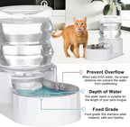 Sfozstra Automatic Gravity Dispenser for Cats: 4L White Stainless Steel Water Bowl Feeder - Great for Family Homes and Outdoor Activities