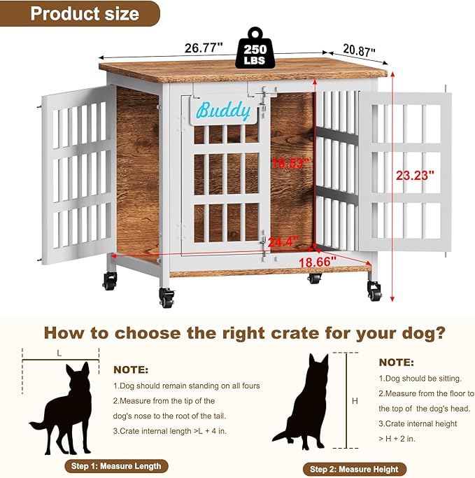 EasyCom 27"/33" Heavy Duty Dog Crate Furniture with Name Tag, Dog Kennel Indoor for Small Dogs, Double-Doors Sturdy Metal Dog Cage for Anxiety Dog, Decorate House as TV Stand, End Table, Bedside Table