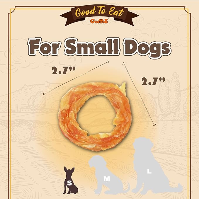 Gootoe Turkey Tendon Dog Treats, Ring (S) 6 Pieces per Pack, USA-Sourced Turkey Tendon, Natural Snack, Premium Puppy Chews, Hypoallergenic, Reseal Value Bags, Size for Small Dogs