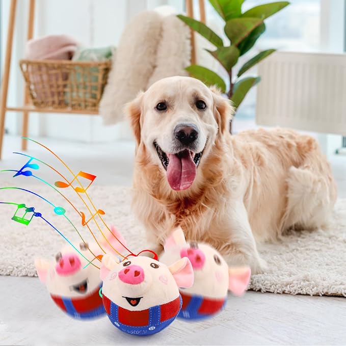BABORUI Interactive Dog Toys Pig, Jumping Squeaky Dog Toys with Recording and Music Modes, Rechargeable Moving Dog Chew Toys for Small/Medium/Large Dogs to Keep Them Busy(Red Pig)