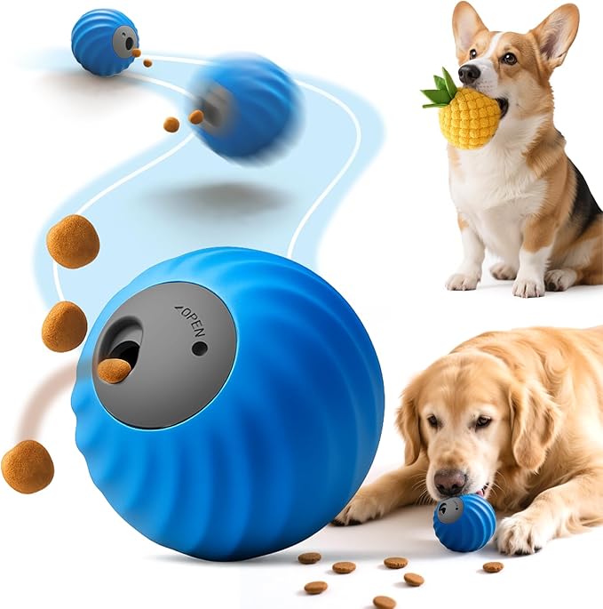 AIERSA Interactive Dog Toys, Automatic Dog Treat Ball Dispenser Toy to Keep Them Busy, Anti-Boredom Electric Moving Puzzle Dog Toys, Self-Rolling Treat Ball Toy for Small and Medium Dogs (Pineapple)