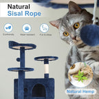FDW Cat Tree 54in Cat Tower Multi-Level Durable Cat Scratching Post & Cozy Fun Cat Jumping Platform Space Saving Cat Condo Pet Play House for Indoor Cats,Navy Blue