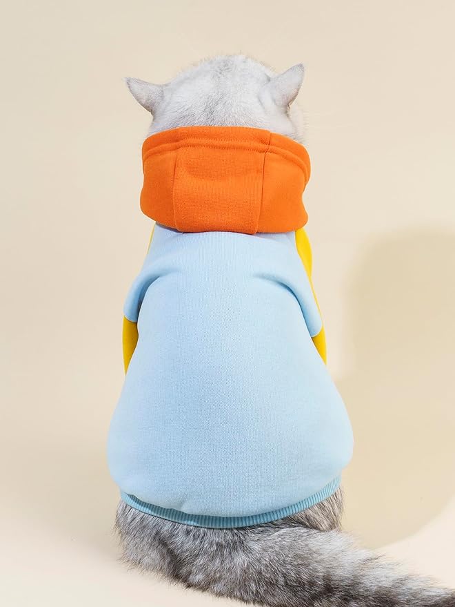 QWINEE Basic Dog Hoodie Sweatshirt Puppy Sweater Warm Cat Costumes Pet Clothes for Chihuahua Puppy Kitten Small Medium Dogs Orange and Blue Large