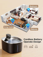 Wireless Cat Water Fountain Battery Operated, 4L/135 fl oz Pet Water Fountain for Cats and Dogs with Motion Sensor, Ultra Quiet Cat Drinking Fountain with 2 Filters (Black YPD-C004P)