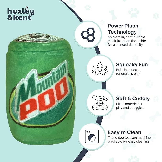 Huxley & Kent Funny Dog Toy w/Squeaker – Power Plush Squeaky Dog Toys for Small, Medium & Large Dogs – Soft Stuffed Animal for Indoor Play & Fetch - Mountain Poo, Small