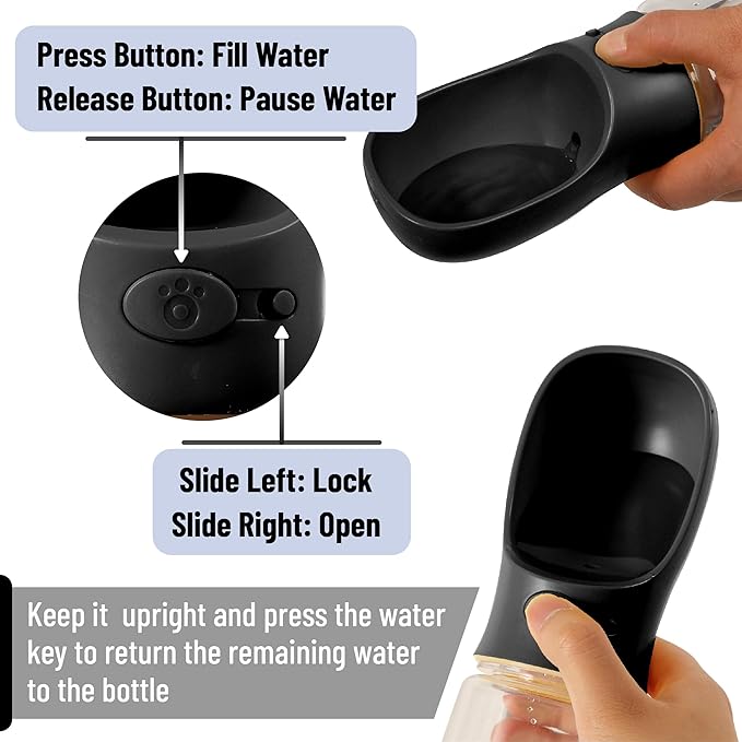 Mr. Pen- Dog Water Bottle, 19 oz, Large, Black, Portable Dog Water Bottle Dispenser, Not Dishwasher Safe