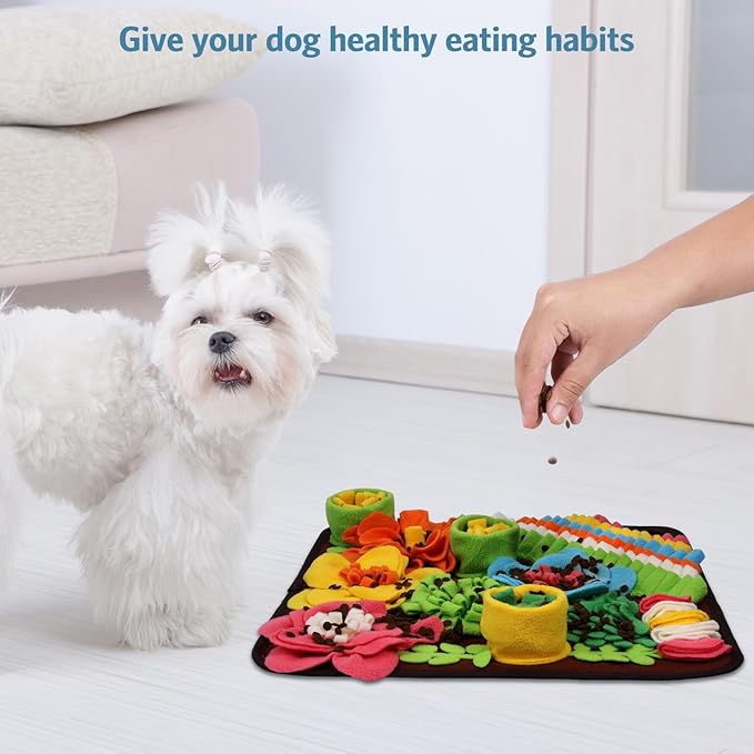 Snuffle Mat for Dogs Cats Rabbits, Pet Treats Feeding Mat, 15.4 x 15.4 inch for Small & Medium, Felt Wool Dog Sniff Mats for Slow Feed, Rabbit Foraging Mats, Relieve Anxiety, with Anti-Slip Bottom