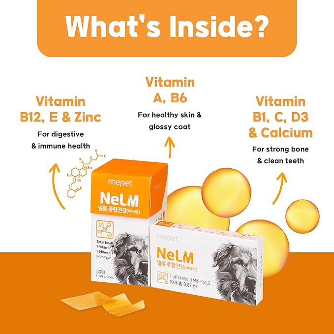 NeLM Supplements & Vitamins for Dogs - Mouth Dissolving Strips - Multivitamin, Eye, Hip & Joints, Gut, Dental Support - Pet Health Supplies - 30 Stips(Pack of 1) (30 Strips (Pack of 1), Multivitamin)