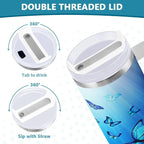 Boccsty Butterflies Blue Animal Insulated Tumblers Reusable Stainless Steel Tumbler 40 oz Cup Coffee Travel Mug Water Bottle with Handle & Flip Straw for Home Office Car