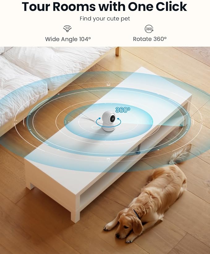 ieGeek 2K Indoor Home Security Cameras，360° Pet Camera with Auto Tracking, Motion & Sound Detection，3MP Night Vision, 2.4G/5G WiFi Dog Camera with Phone App, Cloud & Memory Storage, Works with Alexa