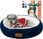 23in Round Cat Dog Bed for Large Medium Small Dogs Cats, Machine Washable Sleeping Sofa, Non-Slip Bottom Breathable Soft Calming Pet Cuddler for Indoor/Outdoor/Car/Cage, Navy Blue